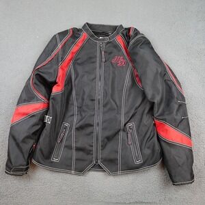 Harley-Davidson Jacket Womens XL Black Red Riding Skull Canada Flag Armor Paded